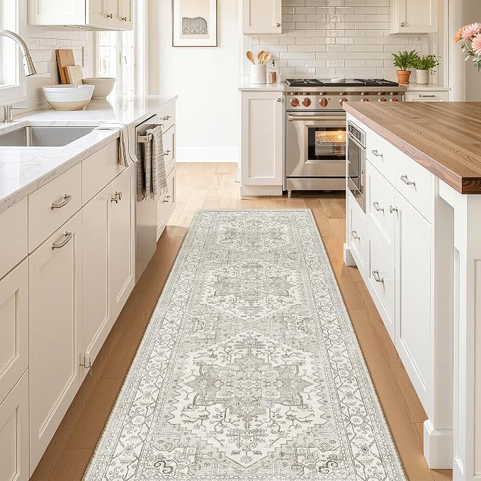 Runner Rug 2'x10' Washable Hallway Runner Rug Non Slip Laundry Rug Boho Floor Carpet Runners for Entryway Laundry Room Kitchen (2'x10',Beige)