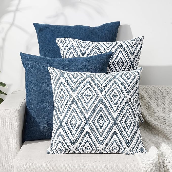 HPUK Throw Pillow Covers 20x20 Inch Set of 4, Linen Decorative Pillow Covers, Accent Cushion Covers for Couch Sofa Bed Bedroom Living Room Décor, Navy Blue