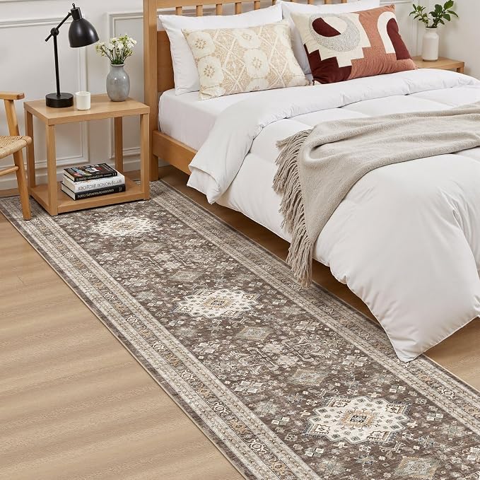 Vintage Hallway Runner Rug 2x6: Large Soft Washable Entryway for Kitchen Laundry Room Non-Slip Backing Runner for Entrance Living Room Bedroom Bathroom - Dark Brown