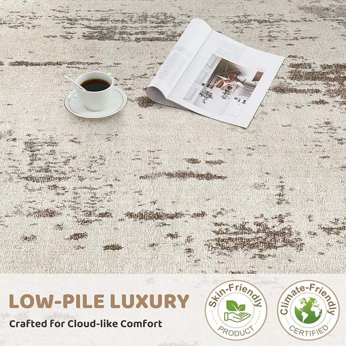 UERMEI 10x14 Washable Area Rug - Neutral Modern Abstract Living Room Rugs, Non-Slip Soft Large Indoor Floor Carpet for Bedroom Home Office & Under Dining Table Decor, Brown/Grey/Beige