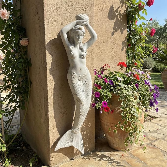 39'' High Mermaid Statue Wall Hanging Big Size Wall-Mounted Sculpture Wall Decoration Magnesium Oxide Indoor Outdoor Sculpture Mermaid Hook Garden Statue for Yard Backyard Decor
