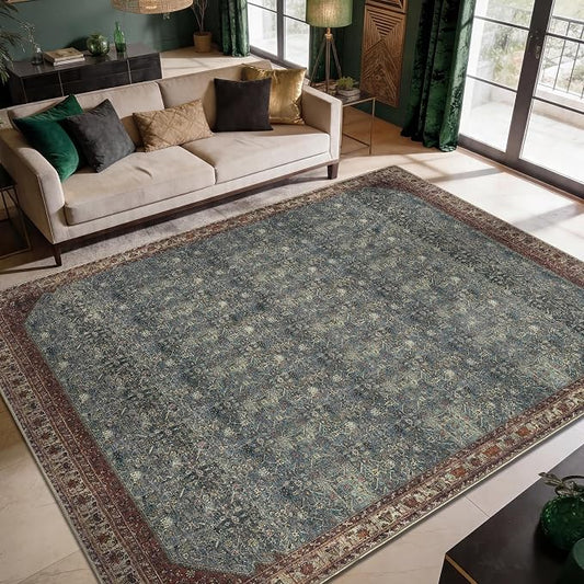 Keen Home Design 10x14 Rug - Machine Washable Area Rug with Non-Slip Backing, Ideal for Living Room, Dining Room, Bedroom - Vintage, Easy Clean, Durable, Low Pile Rug - (9'7" x 14')