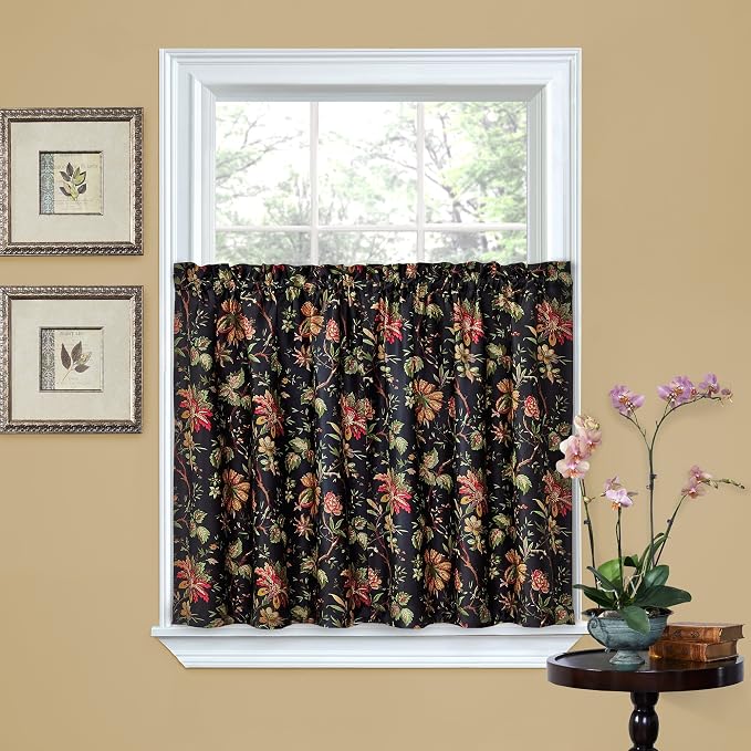 Waverly Felicite Noir Tier Pair - 100% Cotton Sateen - 60" X 36"
