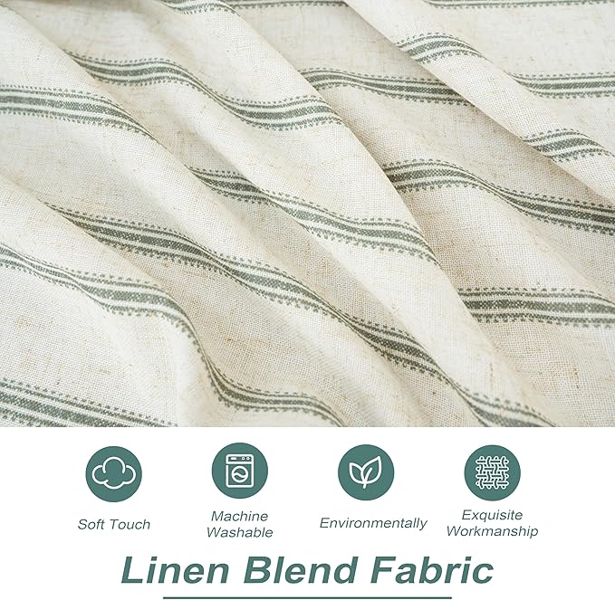 DriftAway Farmhouse Linen Lined Valance Double Layer Thermal Insulated Room Darkening Blackout Window Valances 3 Inch Rod Pocket Vertical Striped Kitchen Valance Single 52 Inch by 14 Inch Loden Green