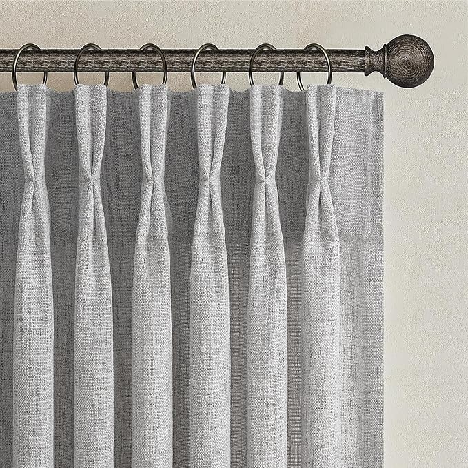 Thick Linen Light Grey Pinch Pleated Curtains 84 Inches Long for Living Room 2 Panels Set, Farmhouse Semi Through Light Filtering Bedroom Curtain Privacy Elegant Window Drapes 7 FT Length Gray Burg