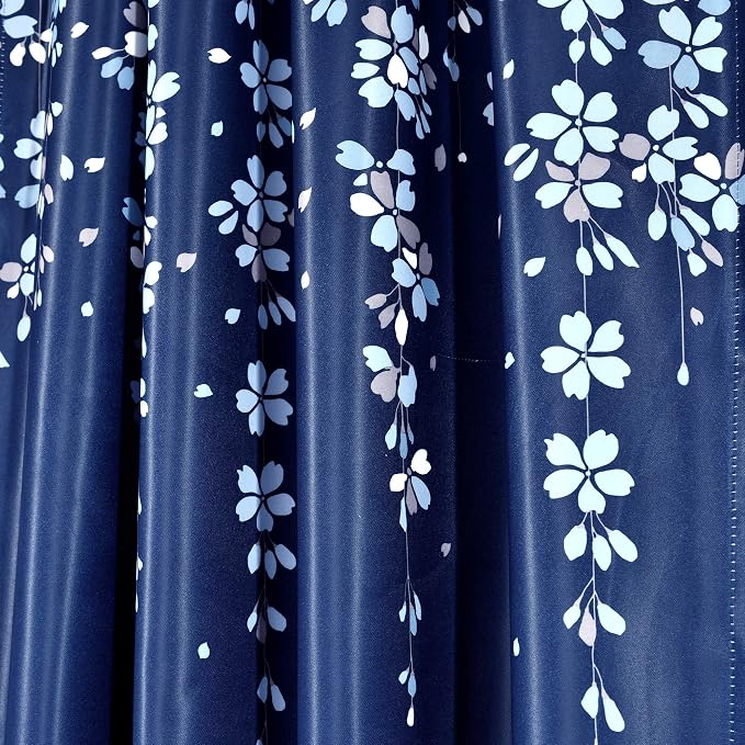 Lush Decor Weeping Flower Light Filtering Window Curtain Panels, Pair, 52"W x 63"L + 2" Header, Navy - Charming Modern Floral Curtains for Living Room, Dining Room, & Bedroom