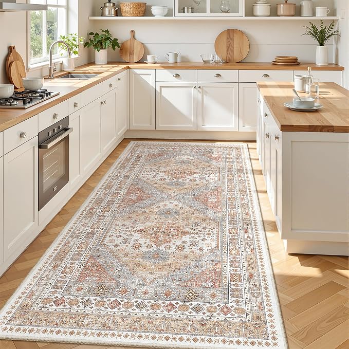 zesthome 4x8 Rug for Bedroom,Wide Runner Rug for Hallway, Non Slip Washable Runner Rug for Living Room, Low Pile Soft Entryway Kitchen Rug, Modern Home Decor Mat for Dining Room(Orange,4'x8')