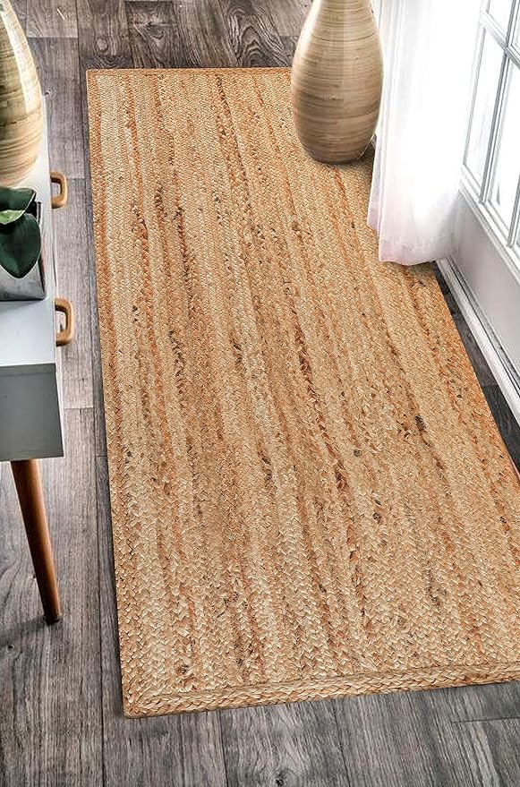 Hausattire Hand Woven Jute Braided Rug, 2'x6' – Natural, Reversible Boho Entry Area Rugs for Kitchen, Living Room I Farmhouse Indoor Outdoor Decorative Floor Rug, 24x72 Inches