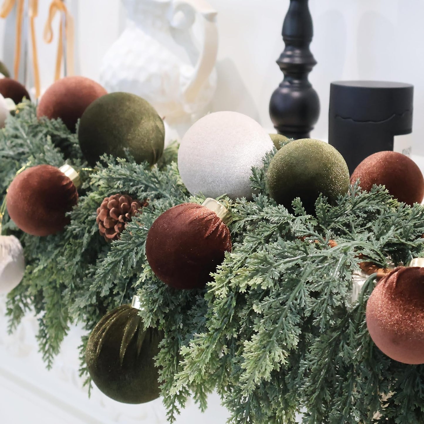 20PCS Velvet Ornaments for Christmas Tree, 2.36INCH Multicolor Flocked Christmas Ornaments Decorations Balls Set Decor