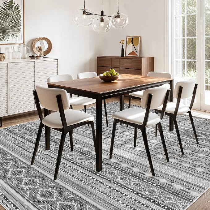 cotiled 8x10 Area Rugs Living Room Rug: Washable Boho Rugs with Non Slip Backing Large Soft Indoor Stain Resistant Carpet for Bedroom Farmhouse Dining Room Lightweight Home Decor Beige Grey