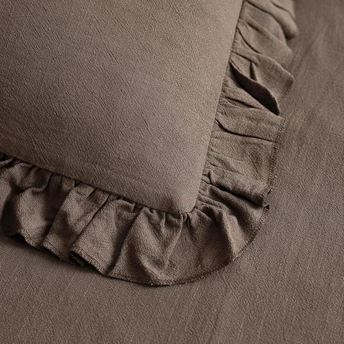 Foindtower Set of 2 Decorative Soild Fringe Ruffle Throw Pillow Covers Soft Boho Farmhouse Cushion Cover Cozy Accent Retro Pillowcase for Couch Sofa Bed Living Room Home Decor,18×18 Inch,Dark Brown