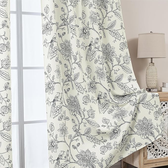 Black Vintage Farmhouse Floral Curtains, 8FT Floor to Ceiling Curtain Drapes for Living Room Bedroom 96 Inches Long 2 Panels Set