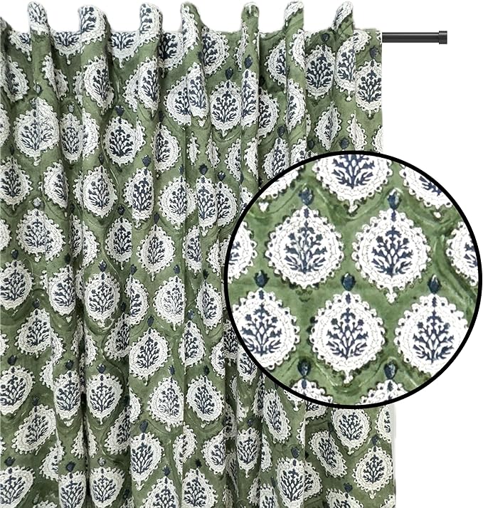 ATOSII Cotton Curtains (Kari Green, 1 Panel - W 60" X L 108")
