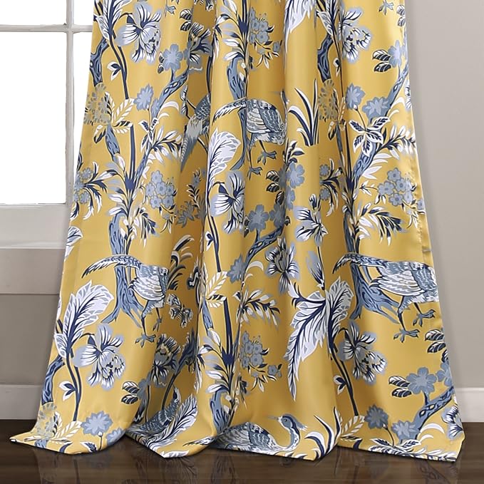 Lush Decor Dolores Light Filtering Window Panels, Pair, 52" W x 84" L, Yellow - Floral Curtains for Bedroom - Vintage Curtains - Coquette Room Decor