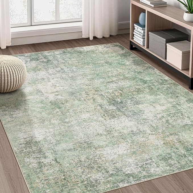 DMOYEST Area Rug Living Room Rugs - 5x7 Large Soft Indoor Neutral Modern Abstract Low Pile Washable Rug Carpet for Bedroom Dining Room Farmhouse Home Office - Green Grey