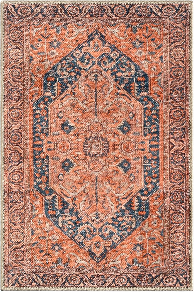 Keen Home Design 2x3 Rug - Machine Washable Entry Rug with Non-Slip Backing, Ideal for Enteryway, Kitchen, Bathroom, Laundry Room - Vintage, Easy Clean, Durable, Low Pile Rug - (2' x 3')