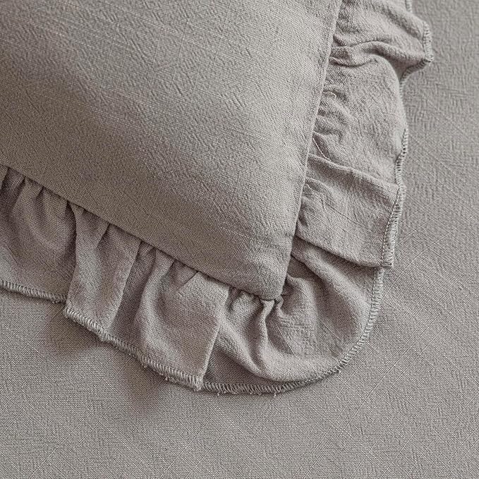 Foindtower Set of 2 Decorative Linen Fringe Ruffle Throw Pillow Covers Soft Boho Farmhouse Cushion Cover Cozy Accent Retro Pillowcase for Couch Sofa Bed Living Room Home Decor,20×20 Inch,Taupe Gray