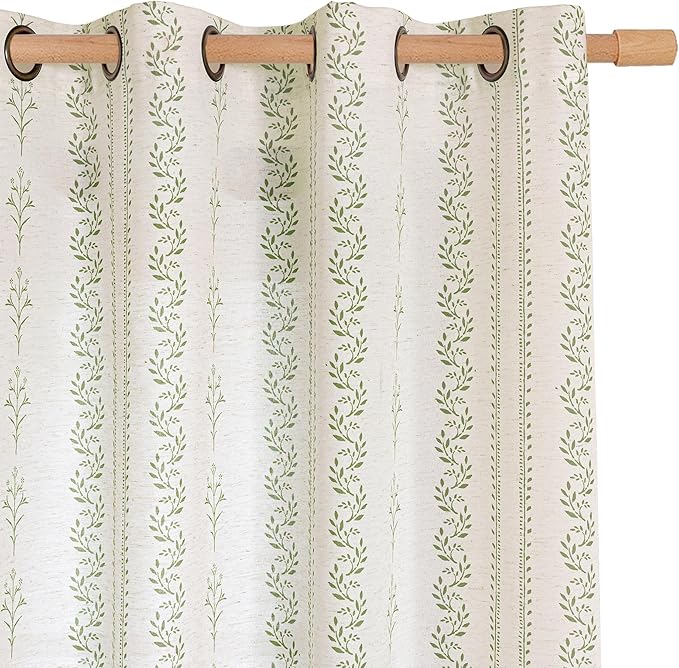 BGment Green Curtains Spring Leaf Floral Print Cottage Core Botanical Curtains for Living Room Light Filtering Curtain 84 Inch Long for Farmhouse Rustic, Each 52 Inch Wide, 2 Panels Set