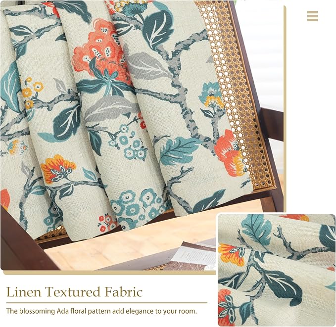 DriftAway Ada Floral Botanical Print Flower Leaf Lined Thermal Insulated Room Darkening Blackout Window Curtains 2 Layers Set of 2 Panels Each 52 Inch by 96 Inch Linen Orange Teal