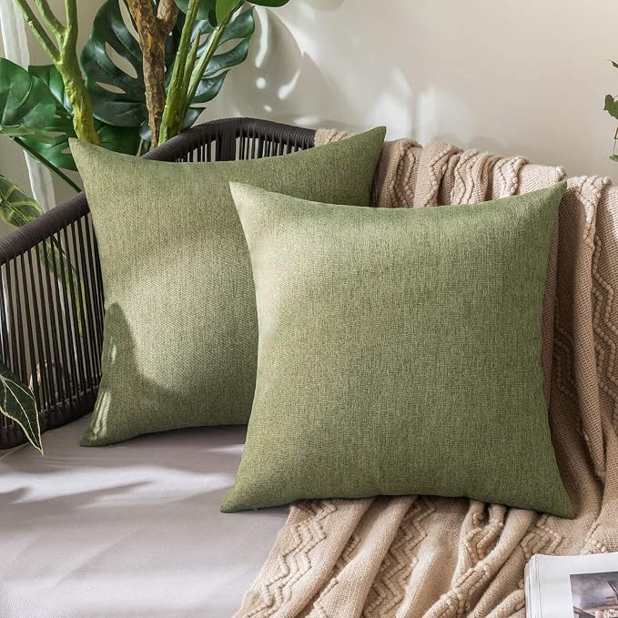MIULEE Pack of 2 Decorative Outdoor Solid Waterproof Throw Pillow Covers Euro Sham Faux Linen Garden Farmhouse Cushion Cases for Patio Tent Balcony Couch Sofa 26x26 Inch Dark Green