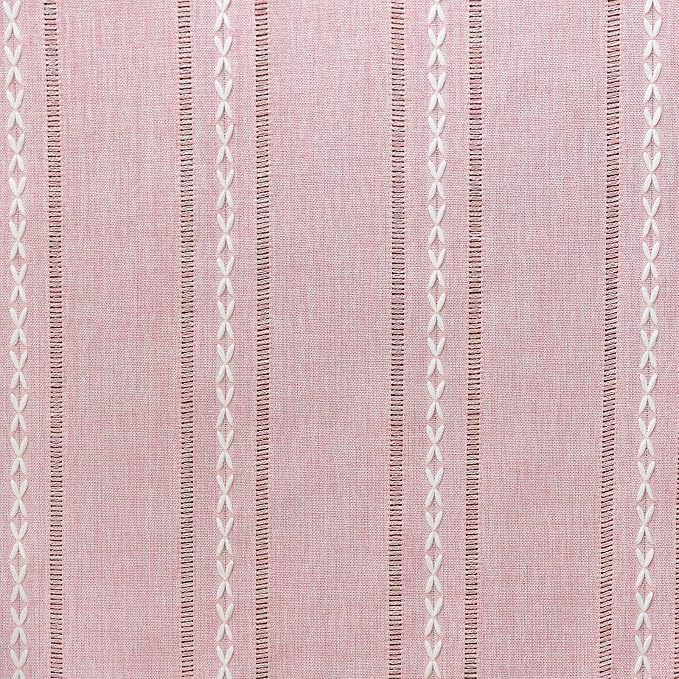 RoomTalks Cute Pink Textured Curtains for Girls Bedroom Nursery 63 Inches Length 2 Panels Light Filtering Boho Chic Tassel Window Curtain Panels Modern Farmhouse Draperies