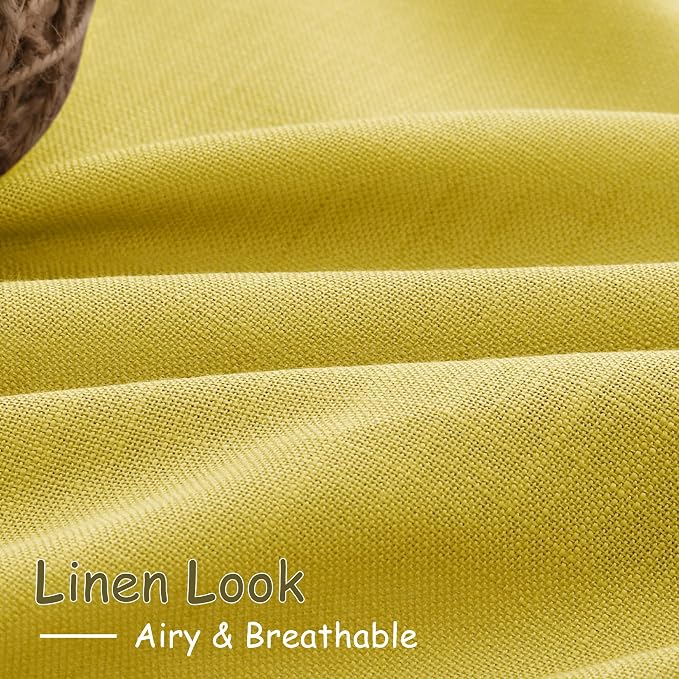 Nanspring Celery Yellow Linen Curtains 90 Inches Long 2 Panel Set Back Tab Rod Pocket Light Weight Semi Sheer Neutral Farmhouse Decor for Living Room and Bedroom 52x90