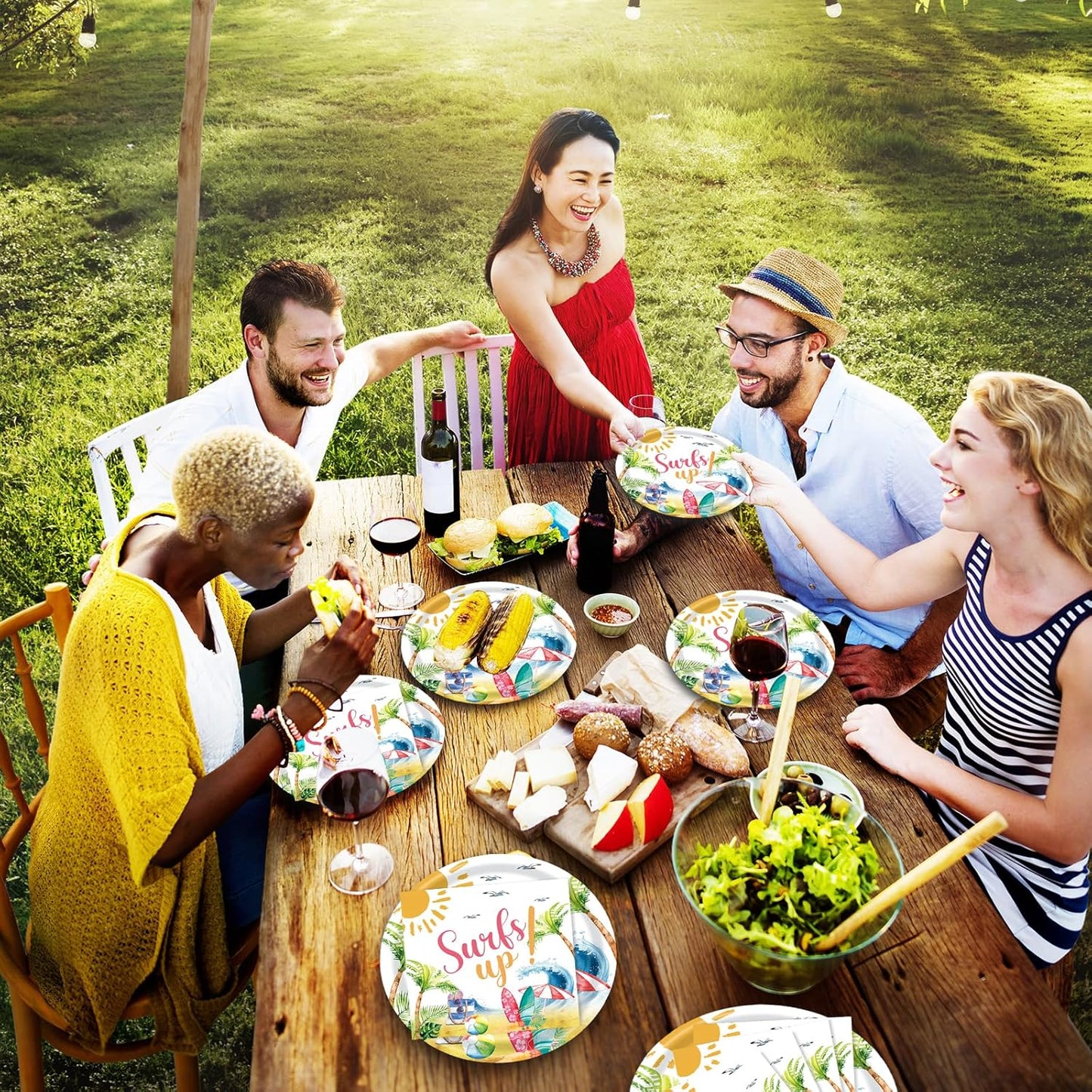 40 Pcs Summer hawaiian Party Dessert Plates and Napkins Sets pool party plates surf up 9" Paper Plates and 6.5" Napkins Party Supplies Tableware Decoration For Birthday Picnic