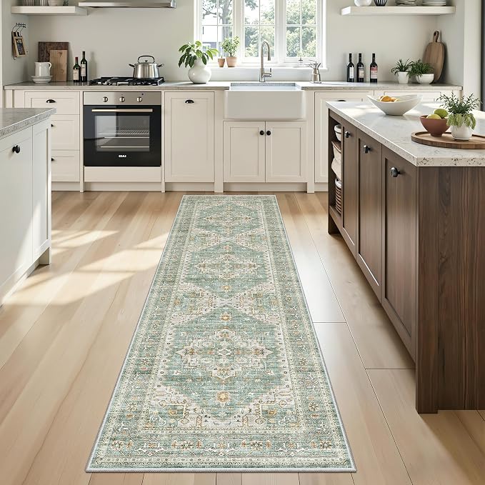 Runner Rug 2x5 Washable Runners for Hallways, Non Slip Kitchen Runner Entryway Indoor,Floor Carpet for Hall Kitchen Bedroom (2'x5',Green)