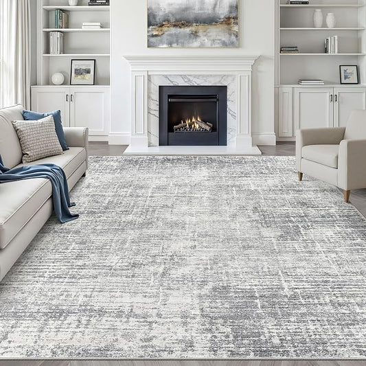 8x10 Area Rugs Living Room: Washable Large Neutral Grey Rug Abstract Soft Modern Stain Resistant Indoor Floor Non-Slip Carpet for Bedroom Nursery Kids Office Playroom Dining Room Under Table Home