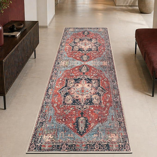 Keen Home Design 30"x84" Rug - Machine Washable Runner Rug with Non-Slip Backing, Ideal for Hallway, Entryway, Kitchen, Laundry Room - Vintage, Easy Clean, Durable, Low Pile Rug - (2'6" x 7')