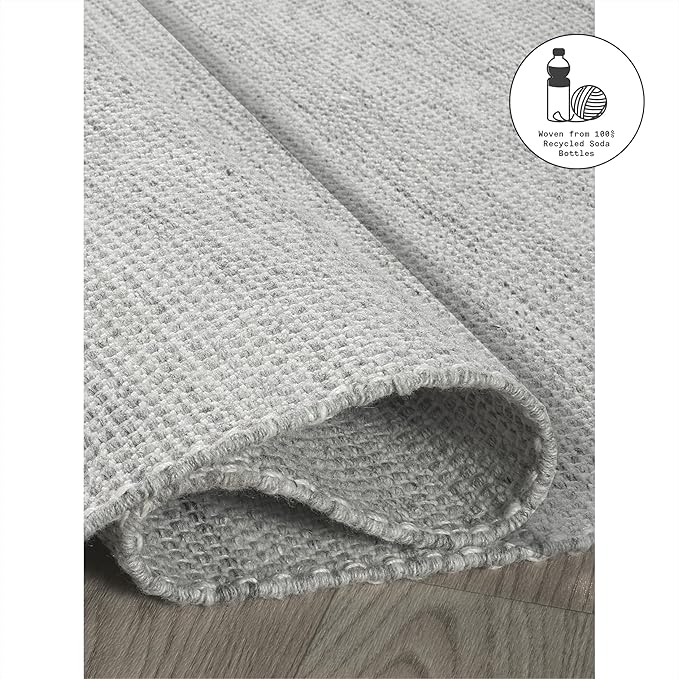 Fab Habitat Machine Washable Area Rug - Hand Woven, Stain Resistant, Reversible - Premium Recycled Polyester Yarn - Solid - Bedroom, Living/Dining Room - Kingscote - Gray - 5 x 8 ft