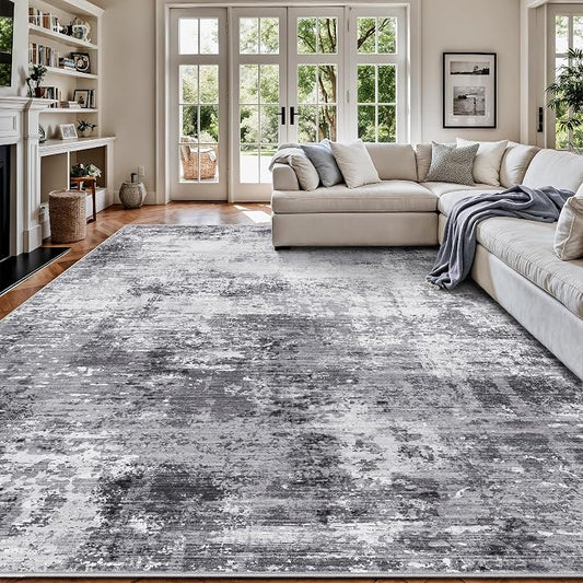 8x10 Area Rugs, Abstract Modern Ultra Soft Washable Rug, Non Slip Carpet with Rubber Back, Large Rugs for Living Room, Bedroom, Dining Room Decor(Black & Grey)