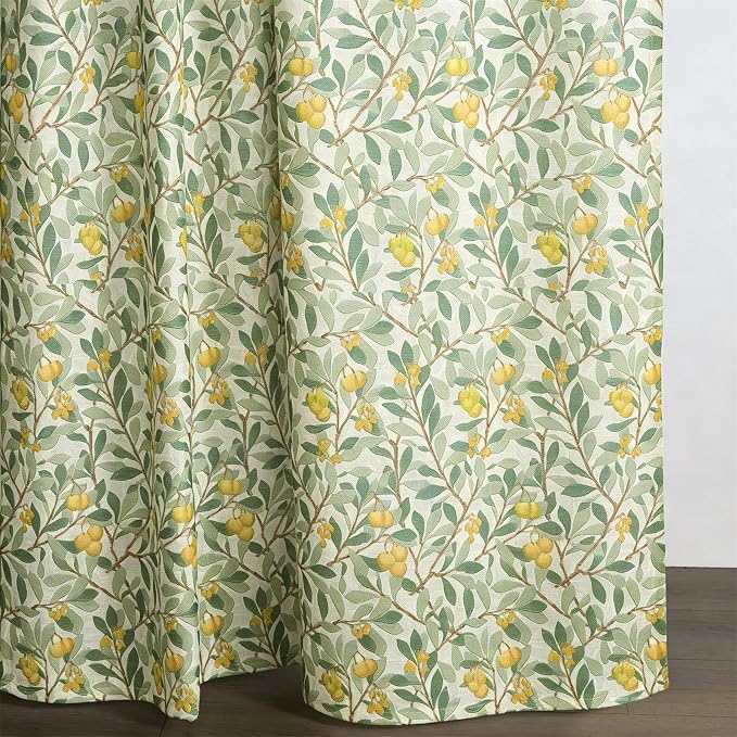 RoomTalks Green Yellow Floral Window Curtains 84 Inches Length 2 Panels, Boho Country Vintage Cute Botanical Fruit Faux Linen Curtain Panels for Bedroom Dining Living Room Dorm Summer Aesthetic Decor