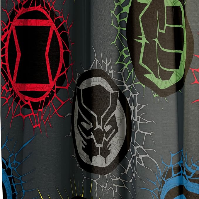 Jay Franco Window Curtains for Kids Bedroom 4-Piece Drape Set with 2 Tiebacks, Grey - Marvel Comics, 42" W x 63" L (Pack of 2)