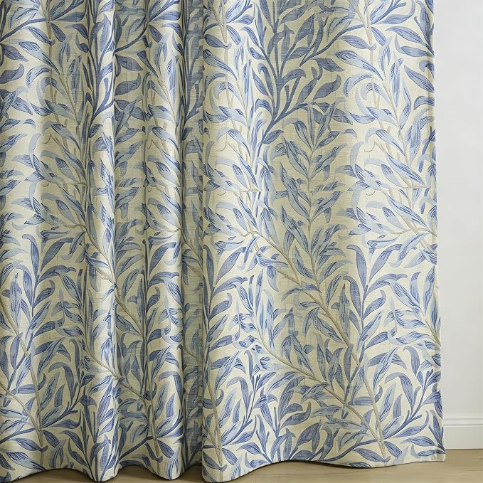 RoomTalks Turquoise Blue Floral Window Curtains 84 Inches Length 2 Panels Faux Linen Privacy, Boho Farmhouse Country Vintage Cute Botanical Curtain Panels for Bedroom Dining Living Room Nursery