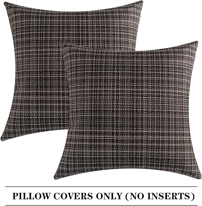 Kevin Textile Outdoor Waterproof Throw Pillow Covers Decorative Farmhouse Water Resistant Cushion Covers for Tent Patio Garden Couch Sofa Pack of 2 24x24 Inch Black