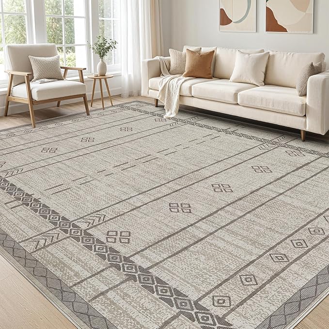 cotiled 5x7 Area Rugs Living Room Rug: Washable Boho Rugs with Non Slip Backing Large Soft Indoor Stain Resistant Carpet for Bedroom Farmhouse Dining Room Lightweight Home Decor Grey Brown