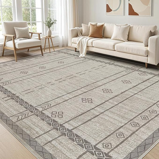 cotiled 5x7 Area Rugs Living Room Rug: Washable Boho Rugs with Non Slip Backing Large Soft Indoor Stain Resistant Carpet for Bedroom Farmhouse Dining Room Lightweight Home Decor Grey Brown