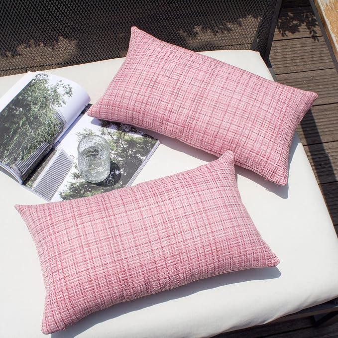 Kevin Textile Pack of 2 Decorative Outdoor Waterproof Pillow Covers Valentines Day Garden Cushion Sham Throw Pillowcase Shell for Gifts Patio Tent Couch 12x20 Inch Pink