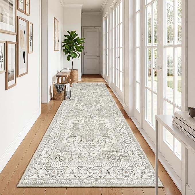Runner Rug 2'x10' Washable Hallway Runner Rug Non Slip Laundry Rug Boho Floor Carpet Runners for Entryway Laundry Room Kitchen (2'x10',Beige)
