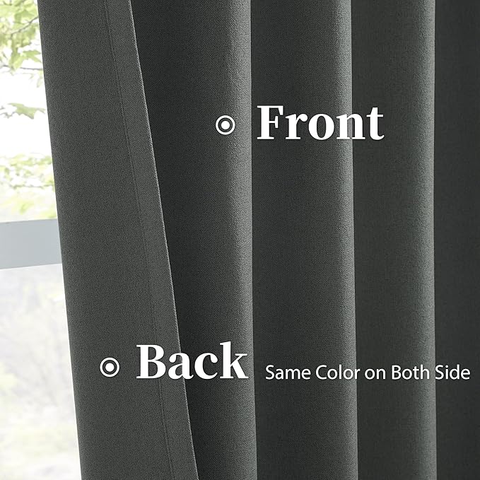 KEQIAOSUOCAI Full Blackout Curtains Dark Grey 102 Inches Long 2 Panels Set, Extra Long Back Tab Rod Pocket Linen Curtains, Floor to Ceiling Curtains for Bedroom Dining Room,1 Pair, 50W x 102L