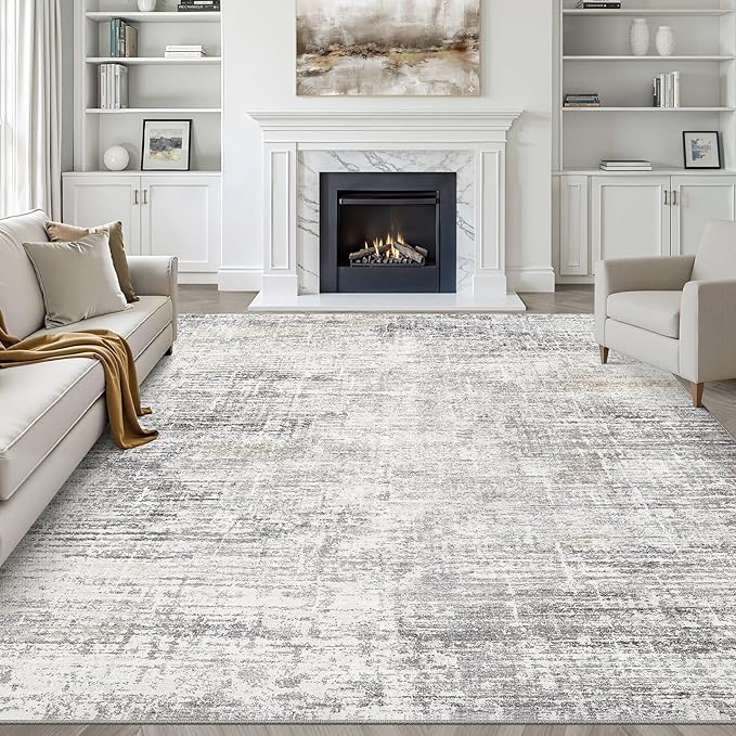 7x9 Area Rug Living Room: Washable Large Neutral Rug Abstract Soft Modern Stain Resistant Indoor Floor Non-Slip Carpet for Bedroom Nursery Kids Office Playroom Dining Room Under Table- Gray Beige