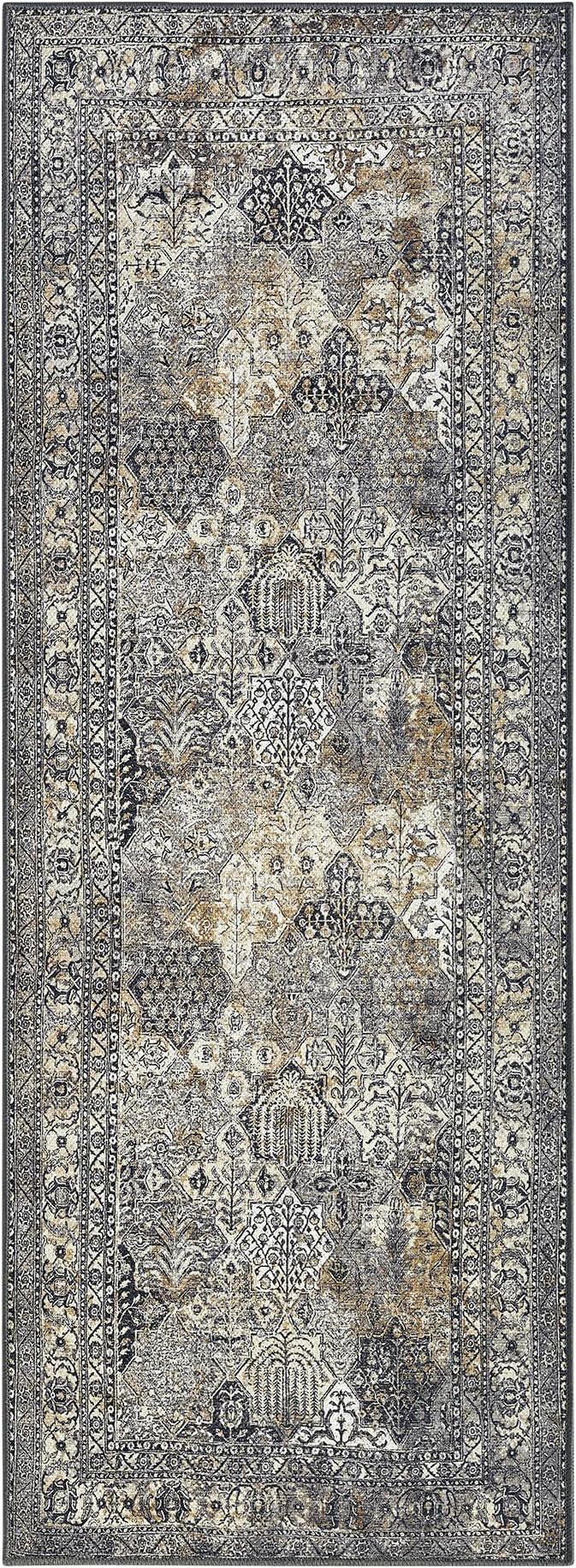 Keen Home Design 30"x120" Rug - Machine Washable Runner Rug with Non-Slip Backing, Ideal for Hallway, Entryway, Kitchen, Laundry Room - Vintage, Easy Clean, Durable, Low Pile - (2'6" x 10')