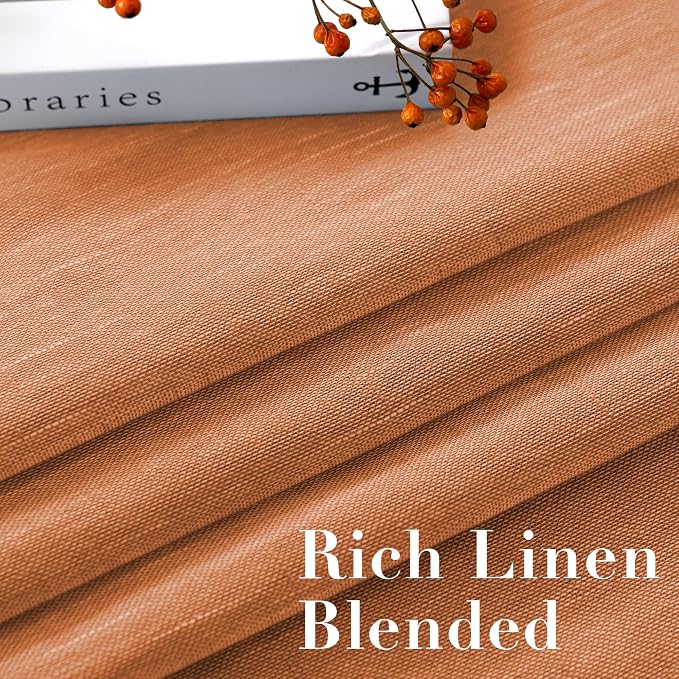 H.VERSAILTEX Linen Curtains Natural Linen Blended Curtain Panels for Living Room/Light Reducing Linen Semi Sheer Curtains 2 Panels Set Nickel Grommet Window Panels (52x72 Inch, Orange)