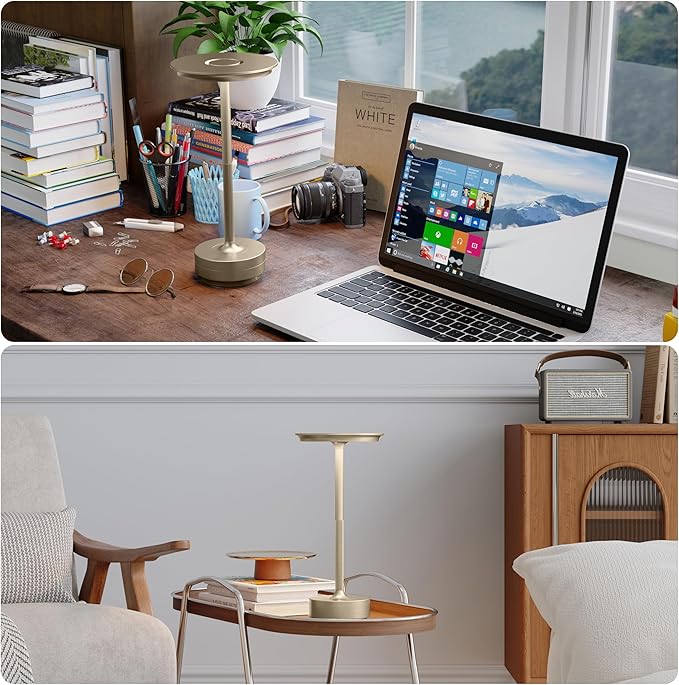 TBBGA 1 Pack Rechargeable Table Lamps Cordless, Portable 5000mAh Outdoor Table Light, 3 Color Stepless Dimming LED Table Lamp with Memory Function, for Home/Dinner/Patio/Restaurant.(Champagne Gold)