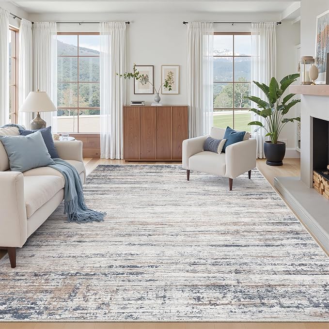 zesthome Area Rugs 6x9 Living Room, Modern Abstract Washable Rug Large Rugs Stain Resistant Indoor Carpet for Bedroom Kitchen Dining Room Nursery Home Office (Blue Grey,6'x9')