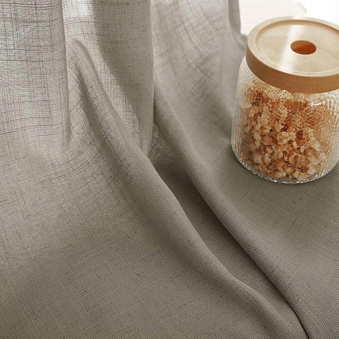 Taupe Linen Curtains 84 inches Long for Living Room Back Tab Rustic Farmhouse Semi Sheer Light Filtering Window Curtain Dining Room Soft Thick Flax Linen Textured Drapes Light Brown