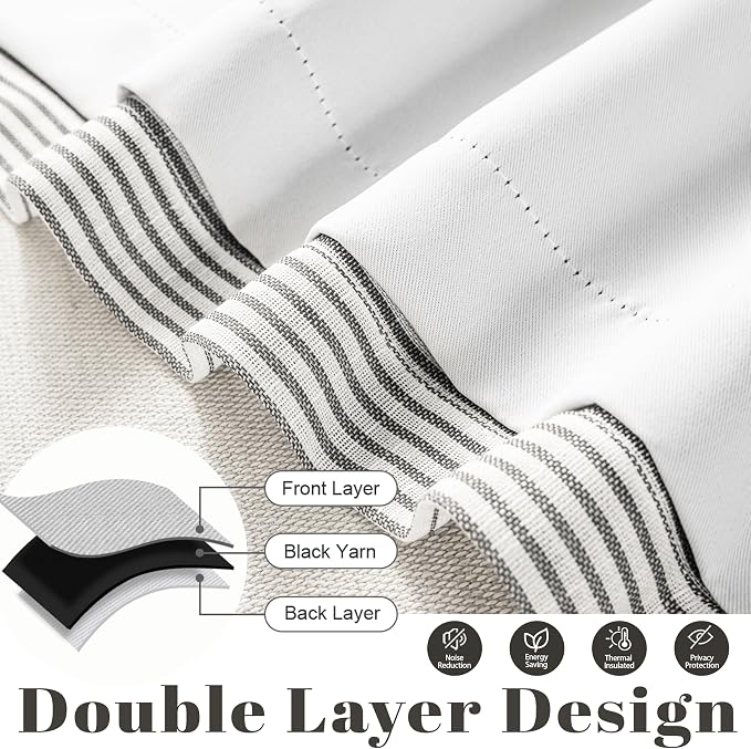 DriftAway Blackout Linen Ticking Striped Curtain Valance 18 Inches Black | Double Layer Farmhouse Country Rustic Stripe Yarn Dyed Woven Thermal Insulated Rod Pocket Valance for Living Room