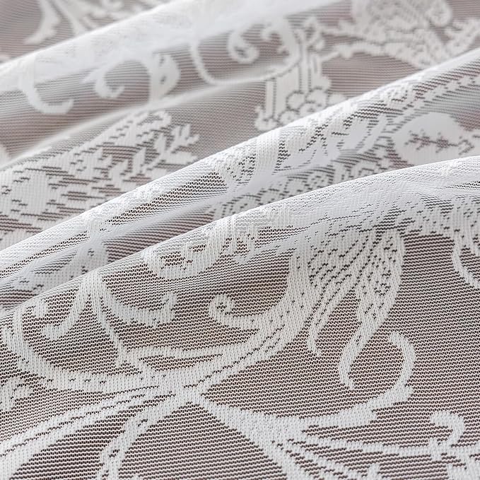 TUDECO White Sheer Curtains 72 Inch Length - French Ruffle Embroidered Lace Curtains for Doorway Room Divider for Room Separation Rod Pocket Victorian Decor Privacy Drapes, 1 Pair, 59 x 72 Inch