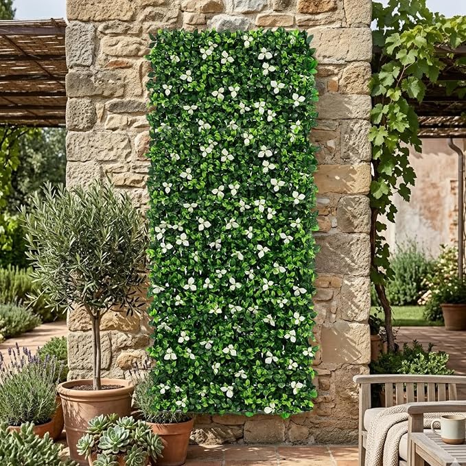 NatraHedge Artificial Privacy Grass Wall Decor, White Gardenia, Faux | Trellis, Expandable Lattice Panels for Indoor, Outdoor, Garden and Balcony Greenery Wall Fence Screen | UV Resistant